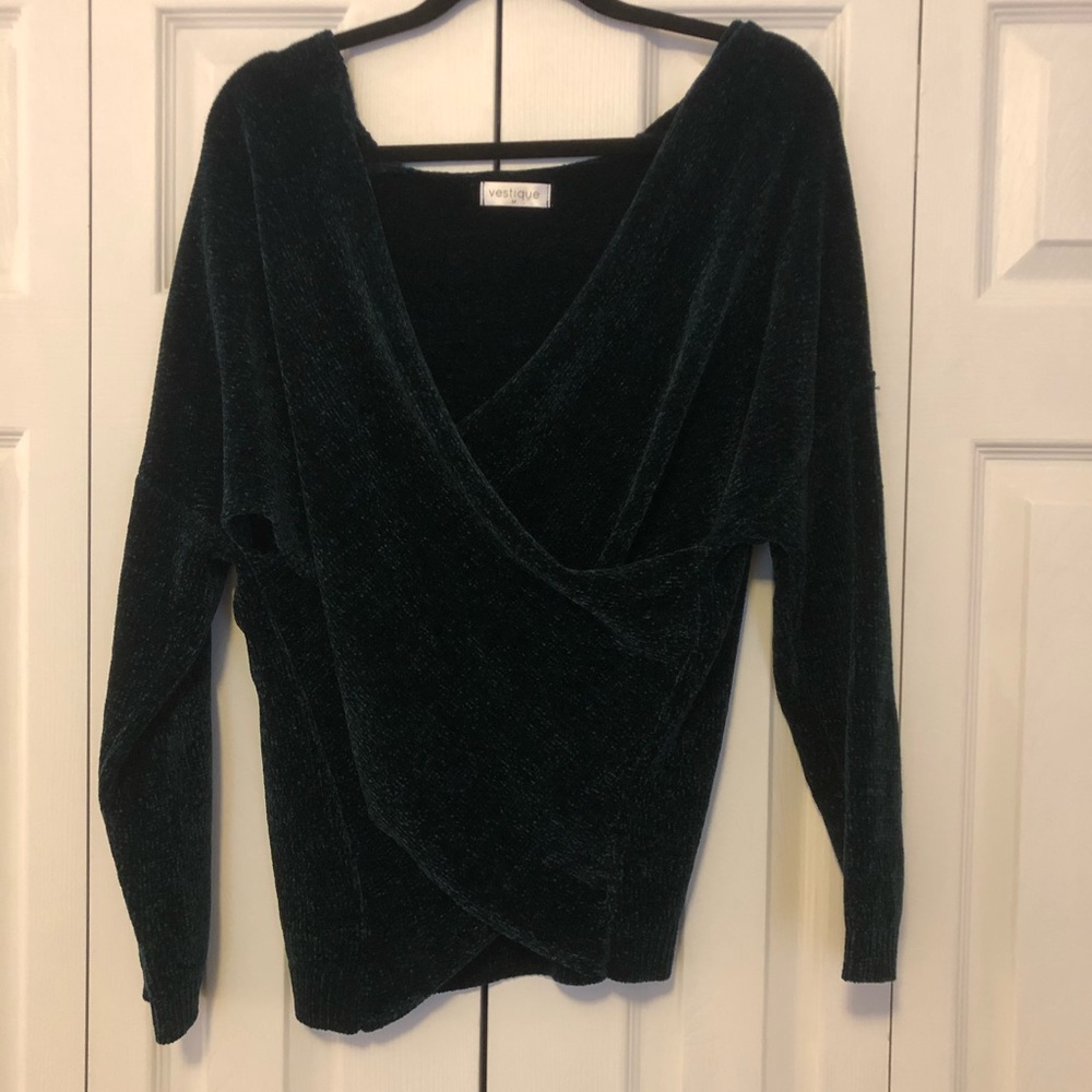 Velvety green wrap sweater from vestique